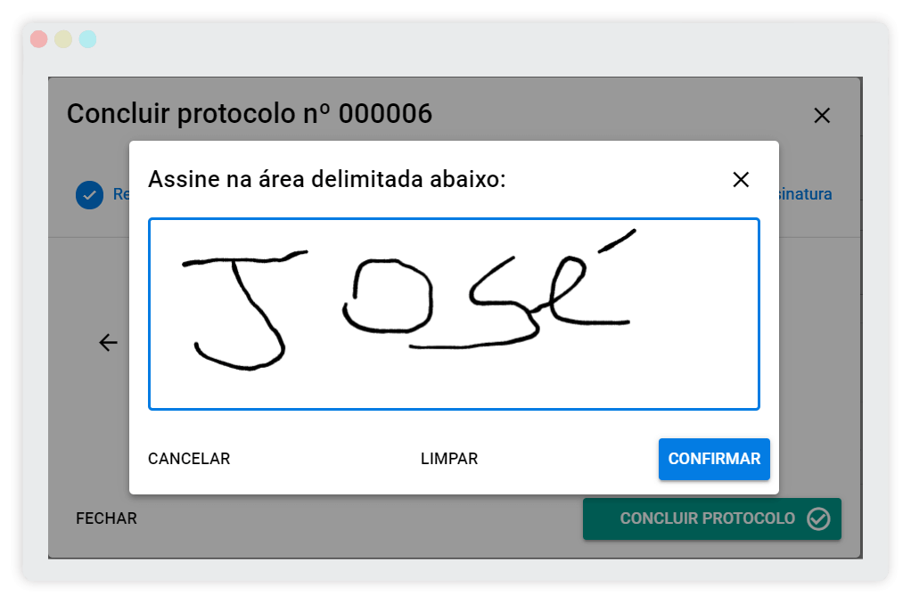 Sistema de Protocolo Online - assinatura em tela